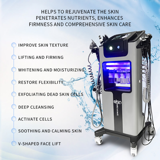 8 в 1 Hydrofacial Water Oxygen Jet Aqua Dermabrasion Пилинг-машина Гидродермабразия Омоложение кожи Гидро-машина для лица 